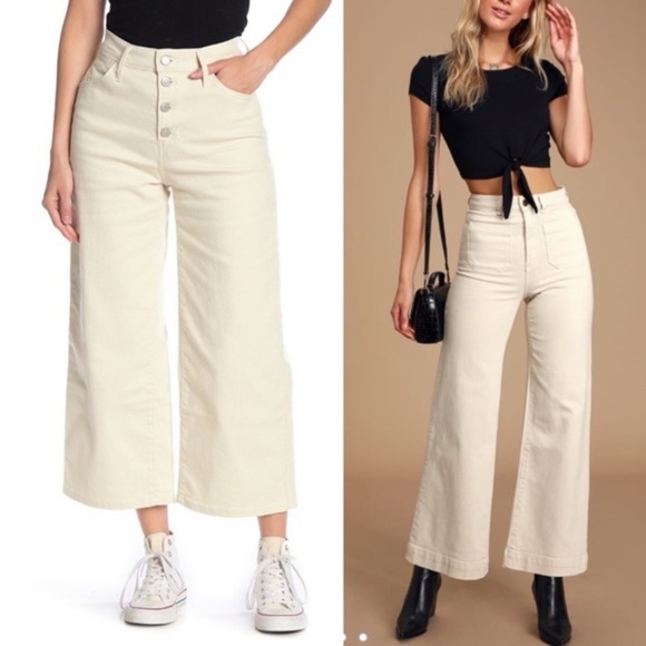 Levi’s Mile High Wide Leg Crop Jeans Cream Size 31 - Picture 1 of 10